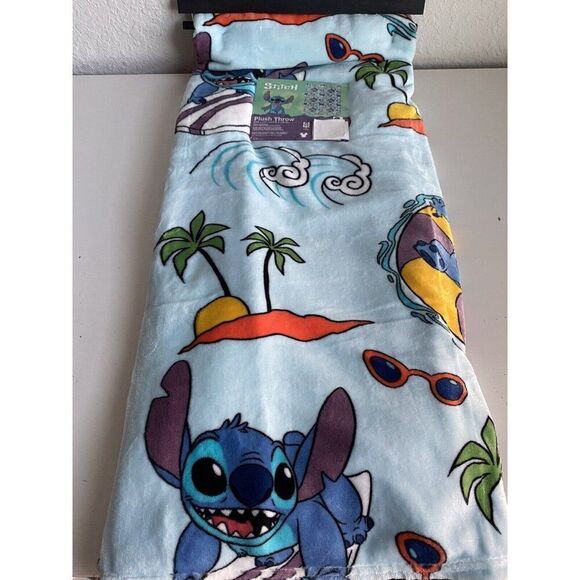 Disney Stitch Soft Throw Blanket 50 X 70” Surfing Tubbing Beach Waves NEW - Picture 1 of 16
